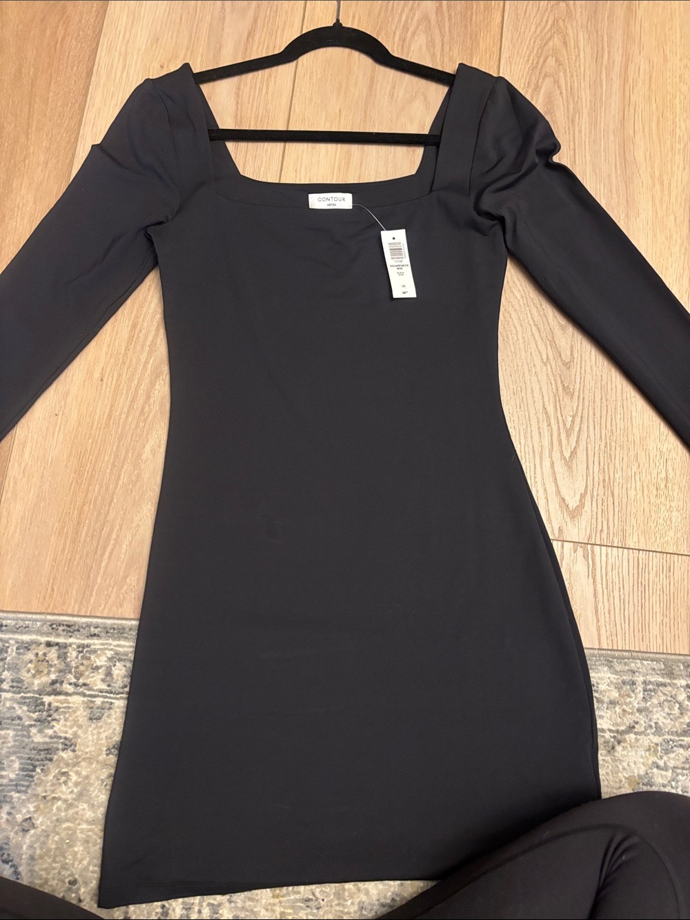 Aritzia Contour Long Sleeve Black Square-Neck Dress